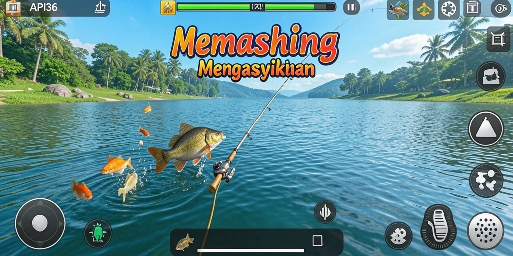 Screenshot utama API36 menampilkan gameplay memancing yang seru.