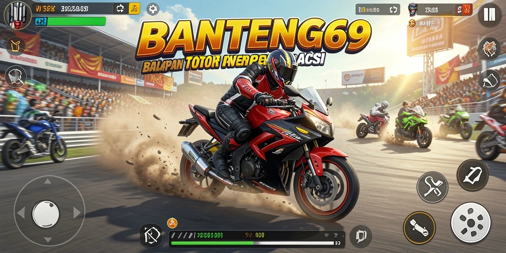 Tangkapan layar BANTENG69 menampilkan balapan motor yang seru dan penuh aksi.