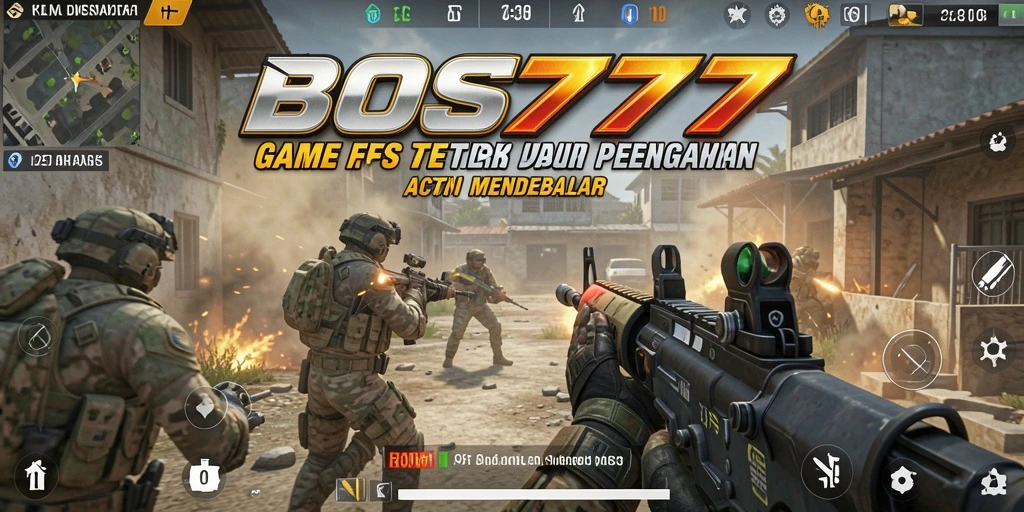 Screenshot menunjukkan aksi intens dalam pertempuran FPS di BOS777.