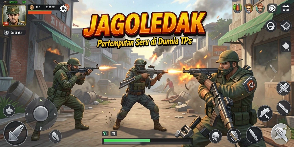 Screenshot utama JAGOLEDAK menampilkan aksi tembak-menembak yang mendebarkan.
