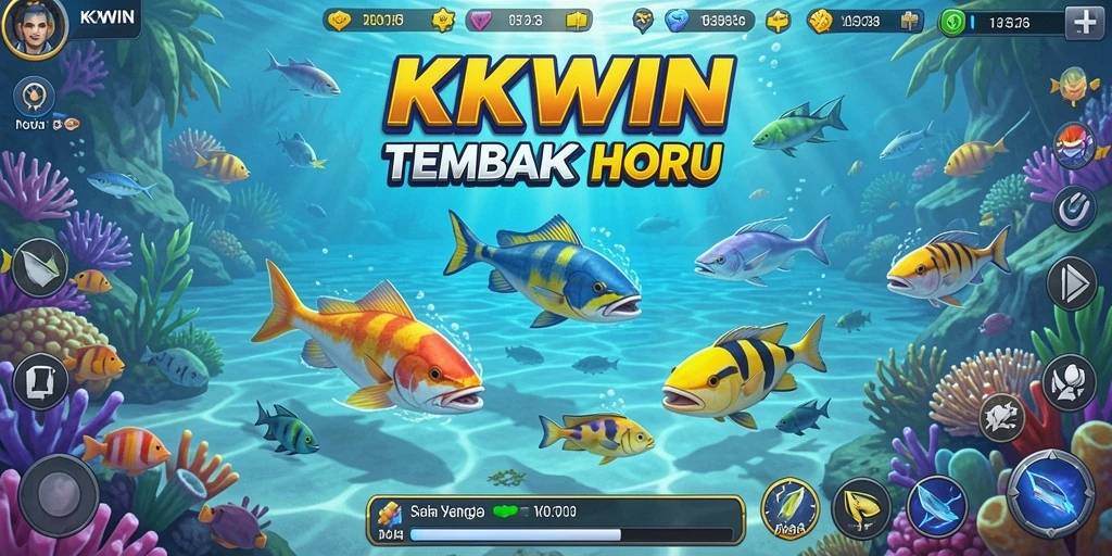 Tampilan gameplay KKWIN yang penuh aksi menangkap ikan.