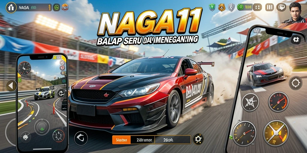 Tampilan utama gameplay NAGA11 dengan aksi balap yang mendebarkan.