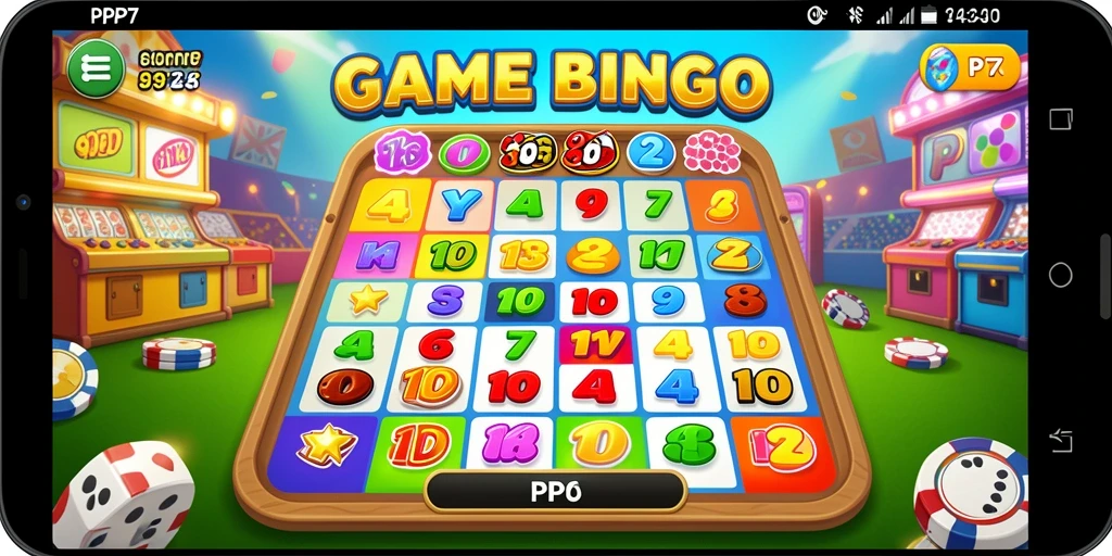 Tampilan gameplay Bingo di PP7 dengan kartu yang berwarna-warni.