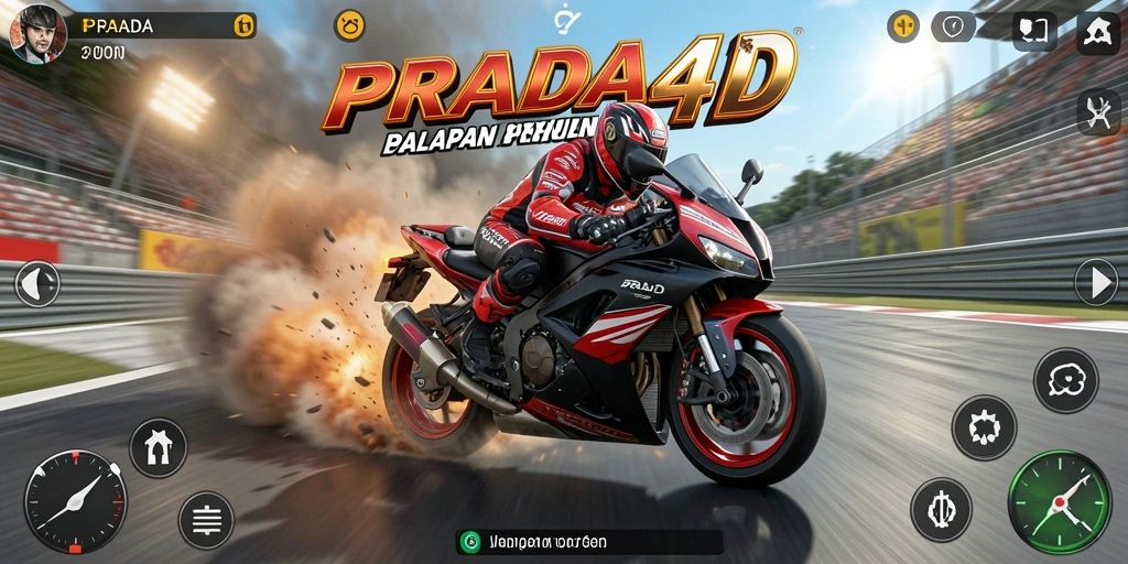 Tampilan gameplay <strong>PRADA4D</strong> saat balapan motor yang seru dan penuh adrenalin.