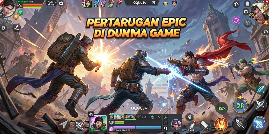 Screenshot yang menunjukkan pertarungan seru dalam QQNUSA.