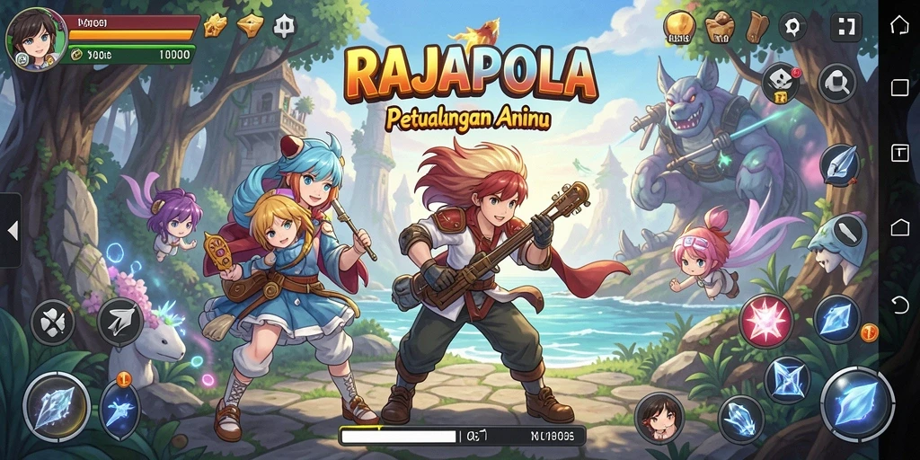 Tampilan gameplay RAJAPOLA yang penuh aksi anime.