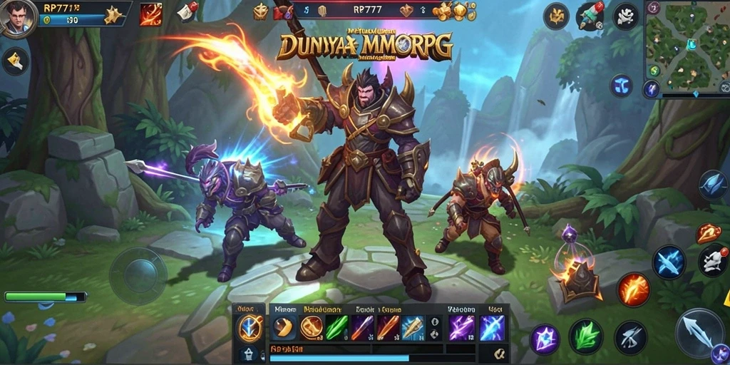 Screenshot gameplay RP777 menampilkan aksi seru dalam pertempuran MMORPG.