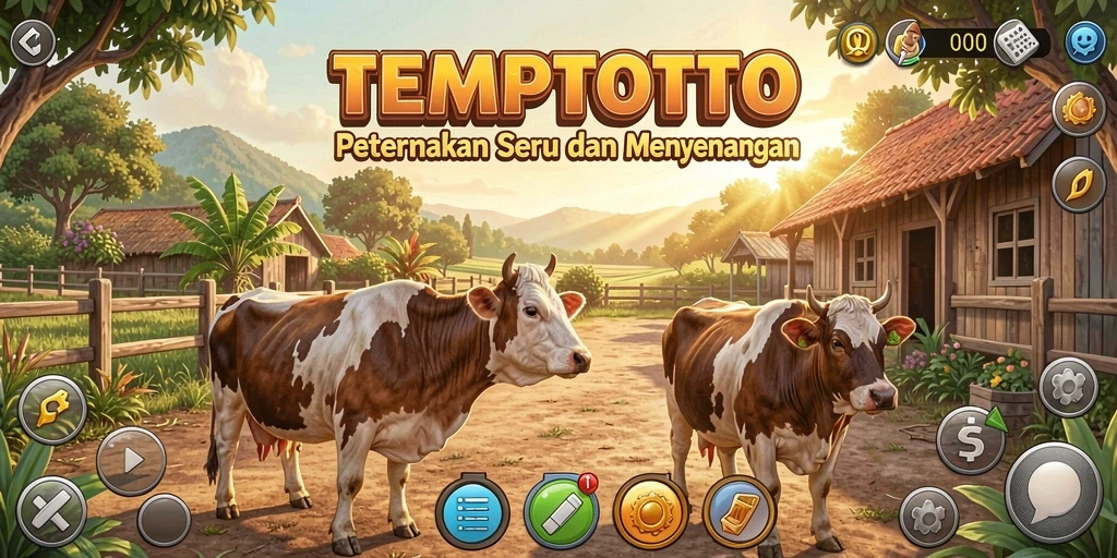 Tampilan gameplay TEMPOTOTO yang menampilkan ladang yang rapi dan tanaman subur.